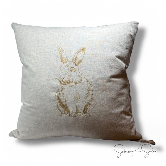 Threshold Studio McGee Embroidered Bunny Square Throw Pillow Linen/Brown -Target - Picture 5 of 5
